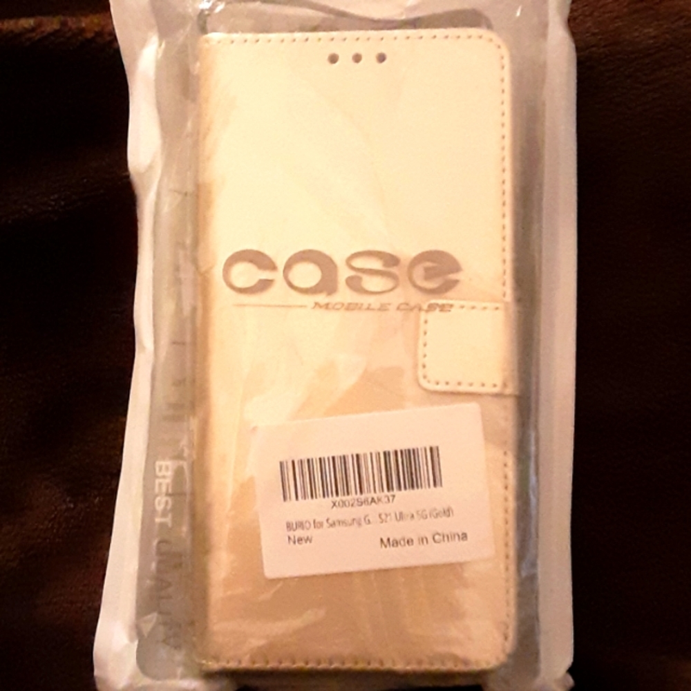Case mobile cell phone case Gold Vegan holds credit cards Samsung S21 Ultra New…